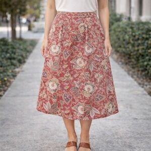 Vintage Roughrider Midi Skirt Floral Red Cottagecore Prairie A-Line Size 12